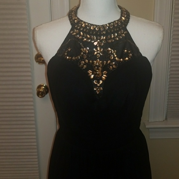 B. Darlin gold& black embellished prom dress 3/4 - Picture 2 of 6